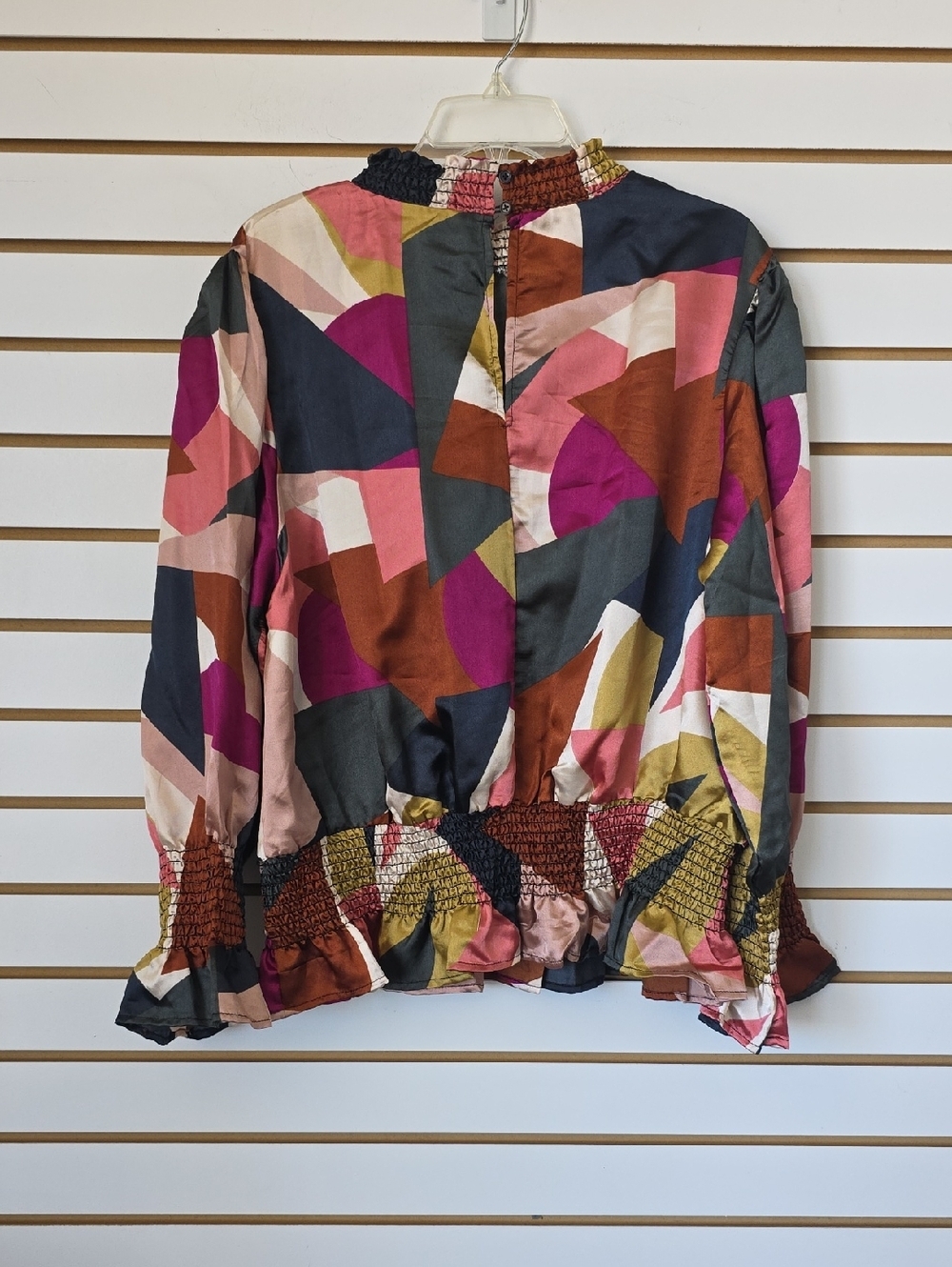 Geometric Smocked Long Sleeve Blouse - Picture 3 of 5